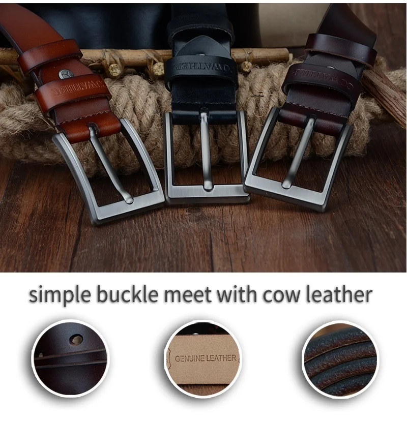 COWATHER 2021 men belt cow genuine leather luxury strap male belts for men new fashion classic vintage pin buckle dropshipping
