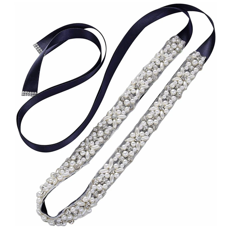 JLZXSY Handmade Pearl Beaded Bridal Wedding Belt Sash, Rhinestone Crystal Belt for Brides Bridesmaid Women Prom Dresses