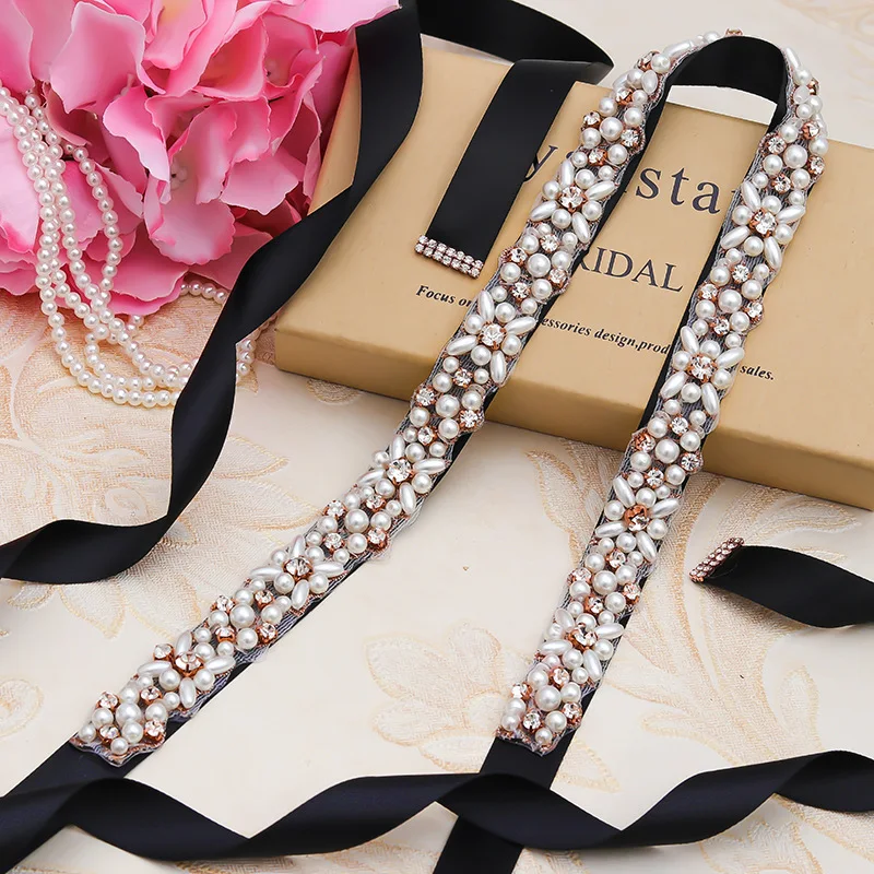 JLZXSY Handmade Pearl Beaded Bridal Wedding Belt Sash, Rhinestone Crystal Belt for Brides Bridesmaid Women Prom Dresses