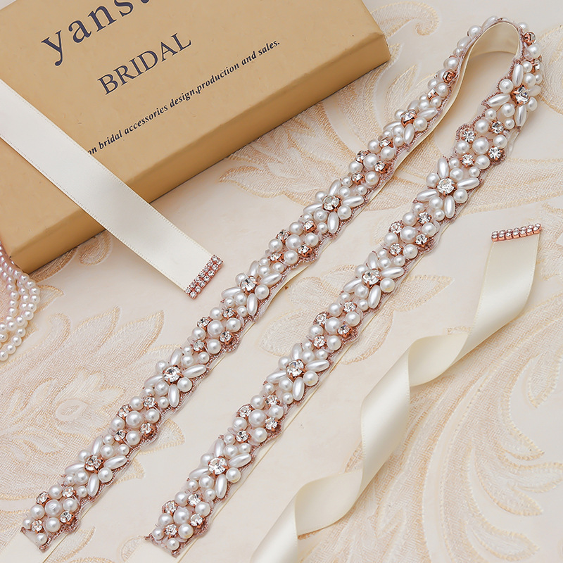 JLZXSY Handmade Pearl Beaded Bridal Wedding Belt Sash, Rhinestone Crystal Belt for Brides Bridesmaid Women Prom Dresses