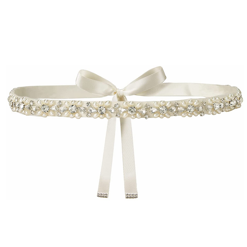 JLZXSY Handmade Pearl Beaded Bridal Wedding Belt Sash, Rhinestone Crystal Belt for Brides Bridesmaid Women Prom Dresses