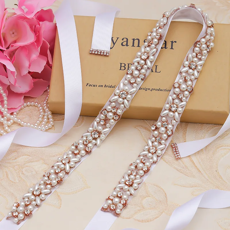 JLZXSY Handmade Pearl Beaded Bridal Wedding Belt Sash, Rhinestone Crystal Belt for Brides Bridesmaid Women Prom Dresses