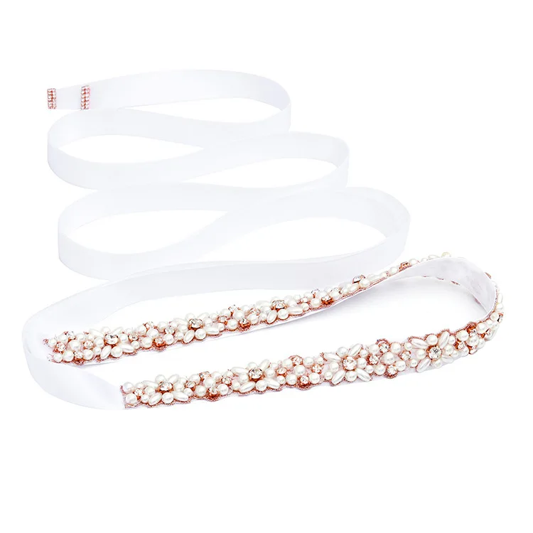 JLZXSY Handmade Pearl Beaded Bridal Wedding Belt Sash, Rhinestone Crystal Belt for Brides Bridesmaid Women Prom Dresses