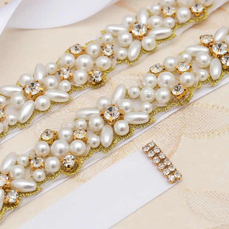 JLZXSY Handmade Pearl Beaded Bridal Wedding Belt Sash, Rhinestone Crystal Belt for Brides Bridesmaid Women Prom Dresses