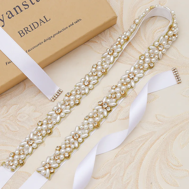 JLZXSY Handmade Pearl Beaded Bridal Wedding Belt Sash, Rhinestone Crystal Belt for Brides Bridesmaid Women Prom Dresses