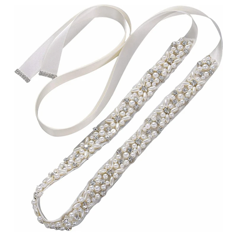 JLZXSY Handmade Pearl Beaded Bridal Wedding Belt Sash, Rhinestone Crystal Belt for Brides Bridesmaid Women Prom Dresses
