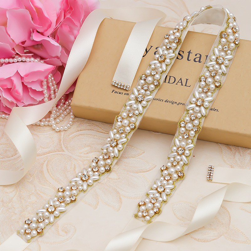 JLZXSY Handmade Pearl Beaded Bridal Wedding Belt Sash, Rhinestone Crystal Belt for Brides Bridesmaid Women Prom Dresses