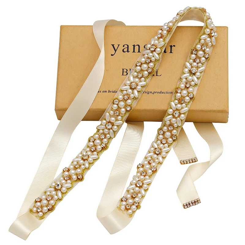 JLZXSY Handmade Pearl Beaded Bridal Wedding Belt Sash, Rhinestone Crystal Belt for Brides Bridesmaid Women Prom Dresses