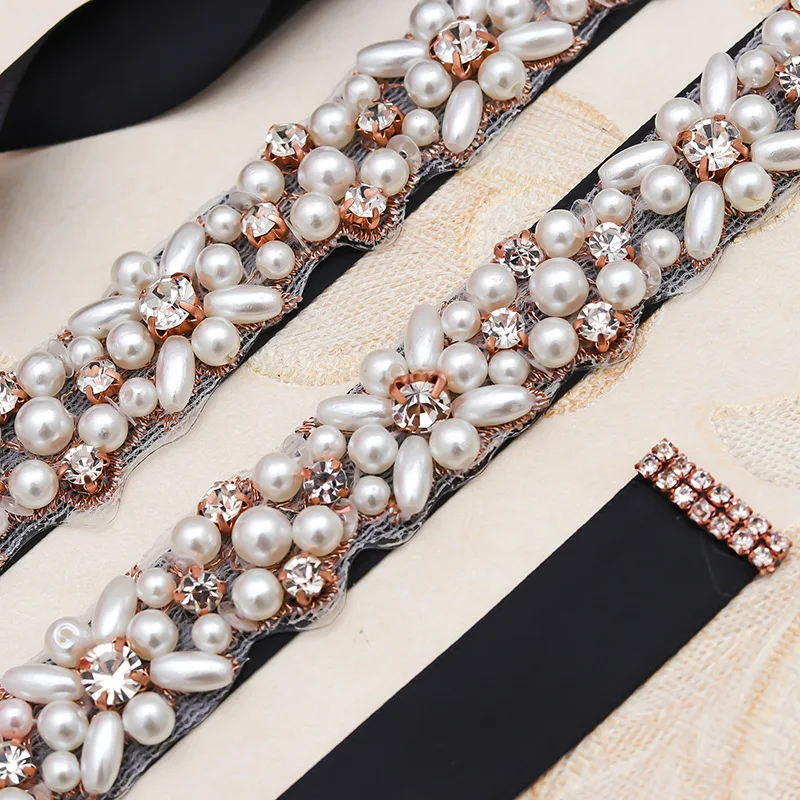 JLZXSY Handmade Pearl Beaded Bridal Wedding Belt Sash, Rhinestone Crystal Belt for Brides Bridesmaid Women Prom Dresses