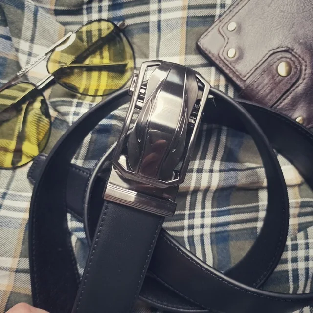 Men's Leather Ratchet Belt Dress with Slide Click Automatic Buckle Plus Size Luxury Ceinture