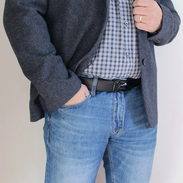 Men's Leather Ratchet Belt Dress with Slide Click Automatic Buckle Plus Size Luxury Ceinture