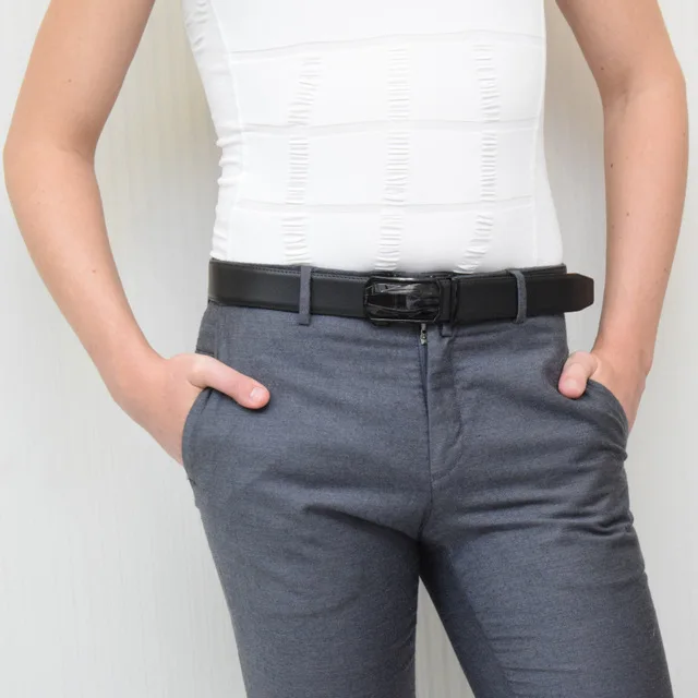 Men's Leather Ratchet Belt Dress with Slide Click Automatic Buckle Plus Size Luxury Ceinture
