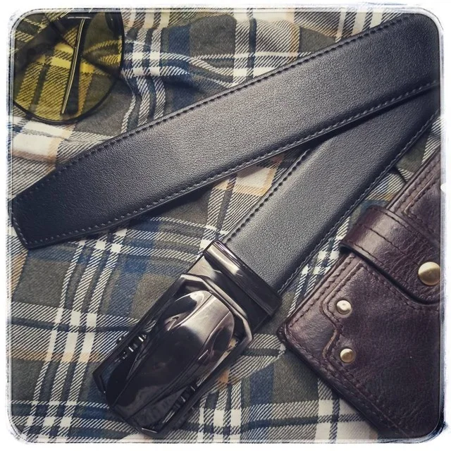 Men's Leather Ratchet Belt Dress with Slide Click Automatic Buckle Plus Size Luxury Ceinture