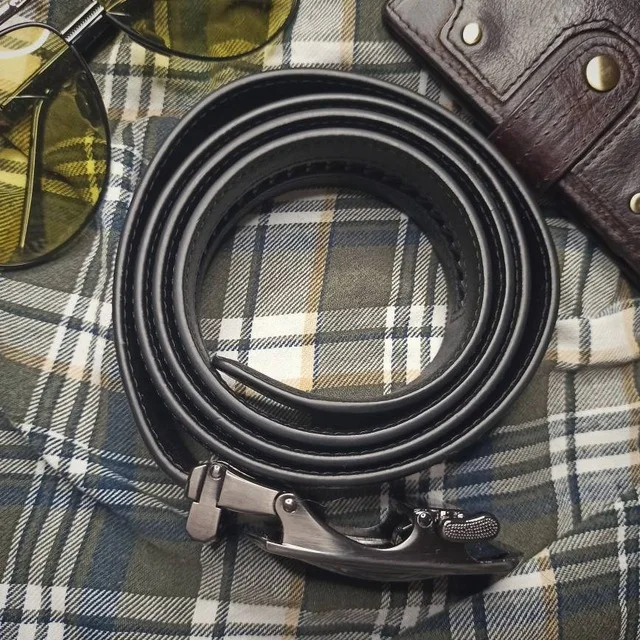 Men's Leather Ratchet Belt Dress with Slide Click Automatic Buckle Plus Size Luxury Ceinture