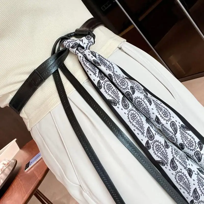 Y2k Punk Girls Scarf Waist Belt Retro Pu Leather Women's Belt Bohemian Style Silk Scarf Waist Rope Trendy Jeans Dress Decorative