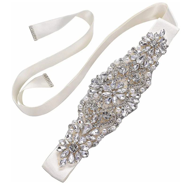 JLZXSY Handmade Pearl Rhinestone Belt Bridesmaid Bridal Sash Belts for Wedding Dresses Designer Crystal Belts