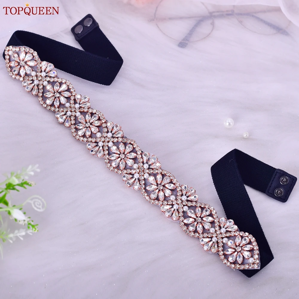 TOPQUEEN Women Dresses Elastic Belt Fashion Sparkly Rhinestone Stretch Waistband Travel Party Decoration Plus Size Customized