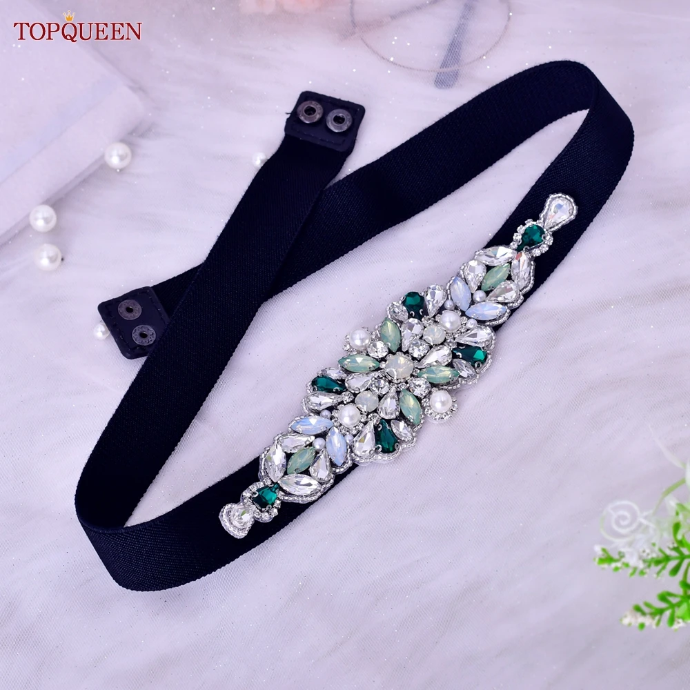 TOPQUEEN Women Dresses Elastic Belt Fashion Sparkly Rhinestone Stretch Waistband Travel Party Decoration Plus Size Customized