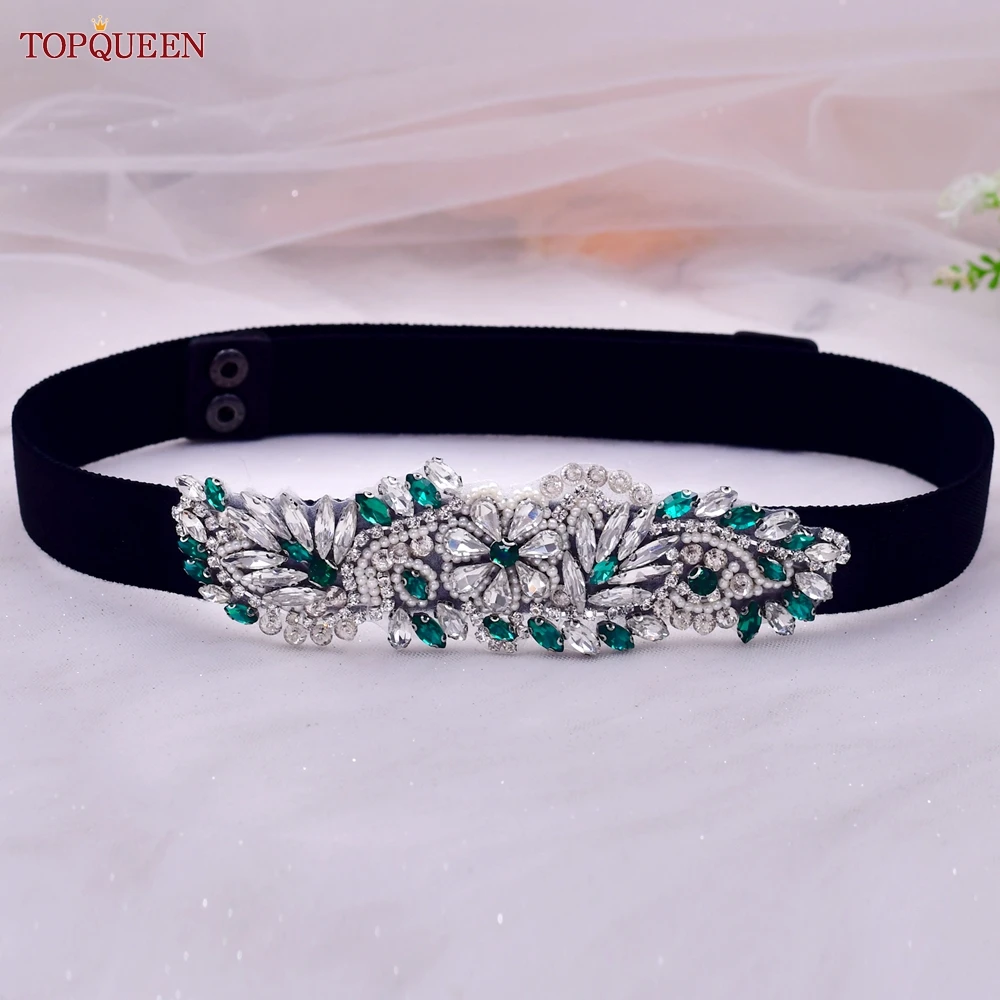 TOPQUEEN Women Dresses Elastic Belt Fashion Sparkly Rhinestone Stretch Waistband Travel Party Decoration Plus Size Customized