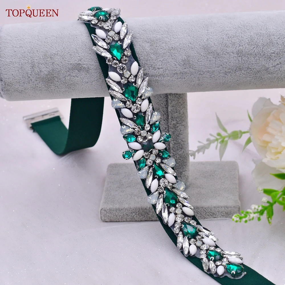 TOPQUEEN Women Dresses Elastic Belt Fashion Sparkly Rhinestone Stretch Waistband Travel Party Decoration Plus Size Customized