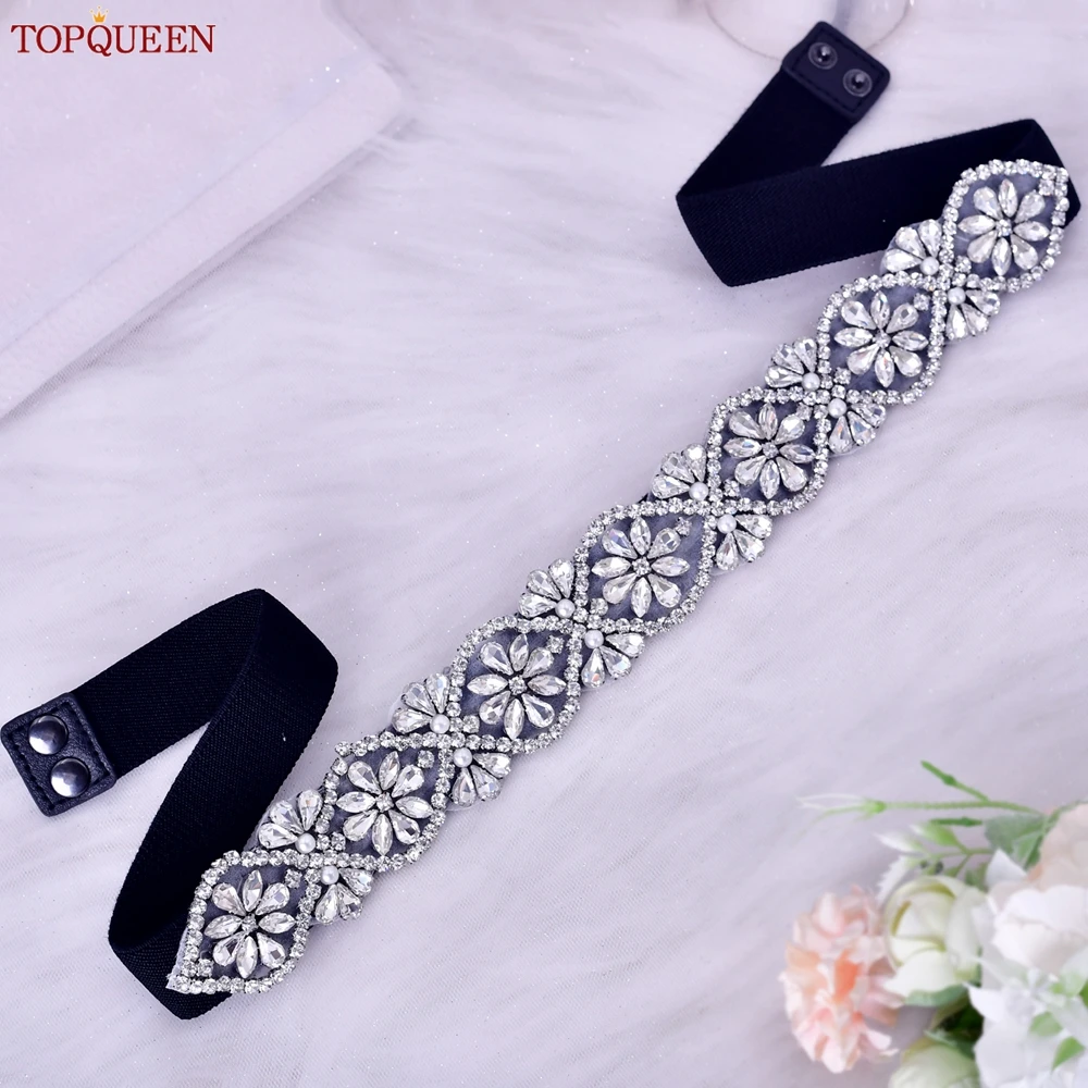 TOPQUEEN Women Dresses Elastic Belt Fashion Sparkly Rhinestone Stretch Waistband Travel Party Decoration Plus Size Customized