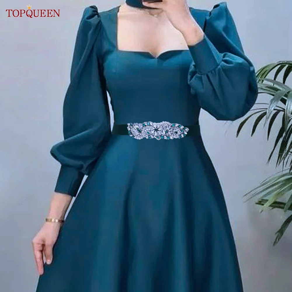 TOPQUEEN Women Dresses Elastic Belt Fashion Sparkly Rhinestone Stretch Waistband Travel Party Decoration Plus Size Customized