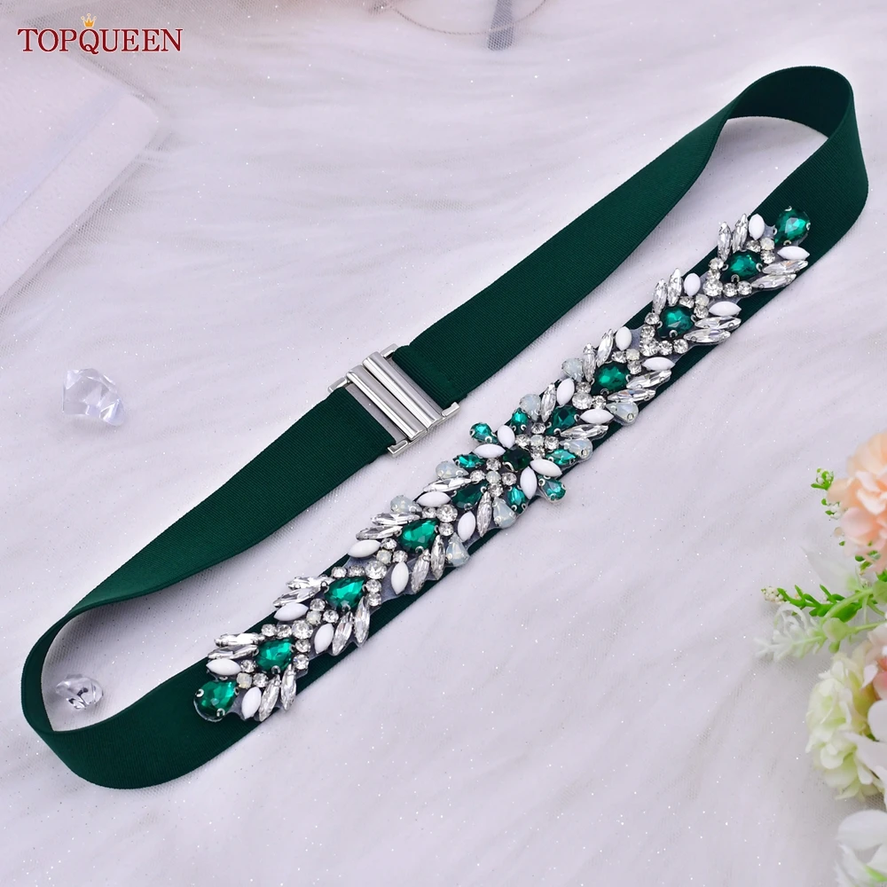 TOPQUEEN Women Dresses Elastic Belt Fashion Sparkly Rhinestone Stretch Waistband Travel Party Decoration Plus Size Customized