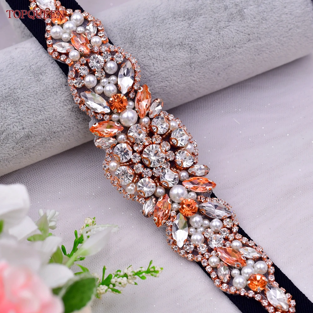 TOPQUEEN Women Dresses Elastic Belt Fashion Sparkly Rhinestone Stretch Waistband Travel Party Decoration Plus Size Customized