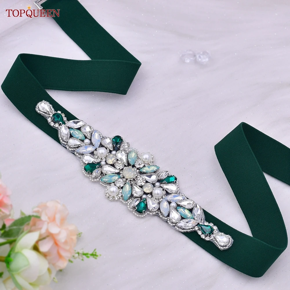 TOPQUEEN Women Dresses Elastic Belt Fashion Sparkly Rhinestone Stretch Waistband Travel Party Decoration Plus Size Customized