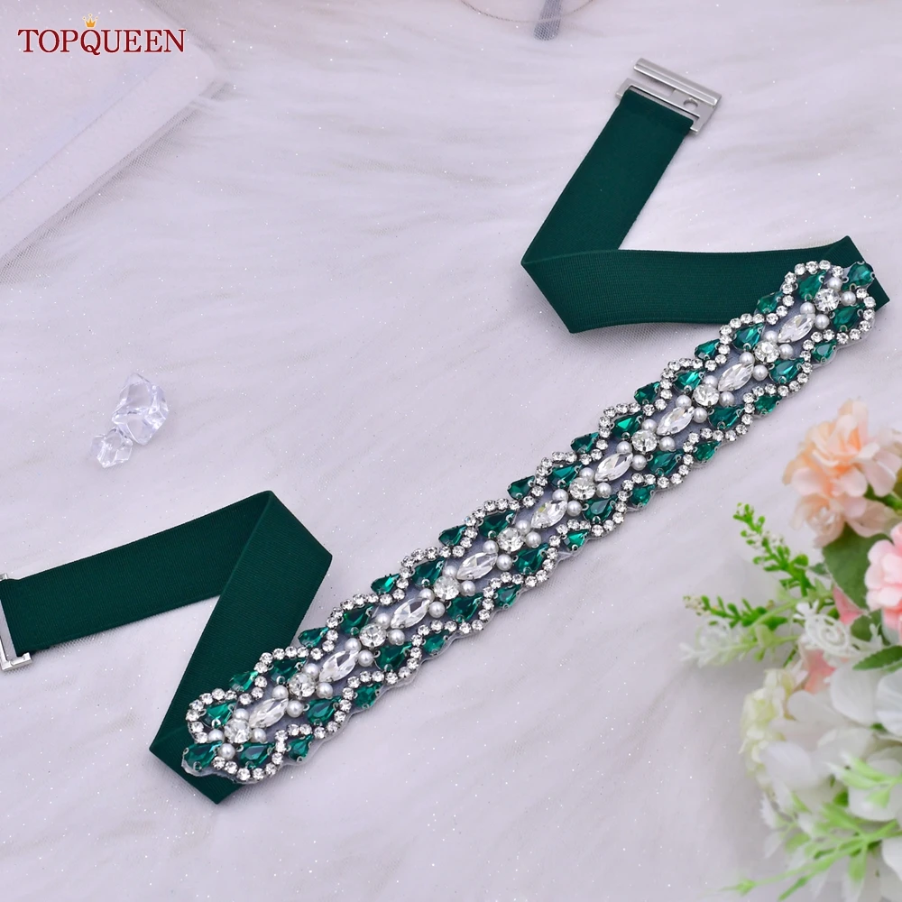 TOPQUEEN Women Dresses Elastic Belt Fashion Sparkly Rhinestone Stretch Waistband Travel Party Decoration Plus Size Customized