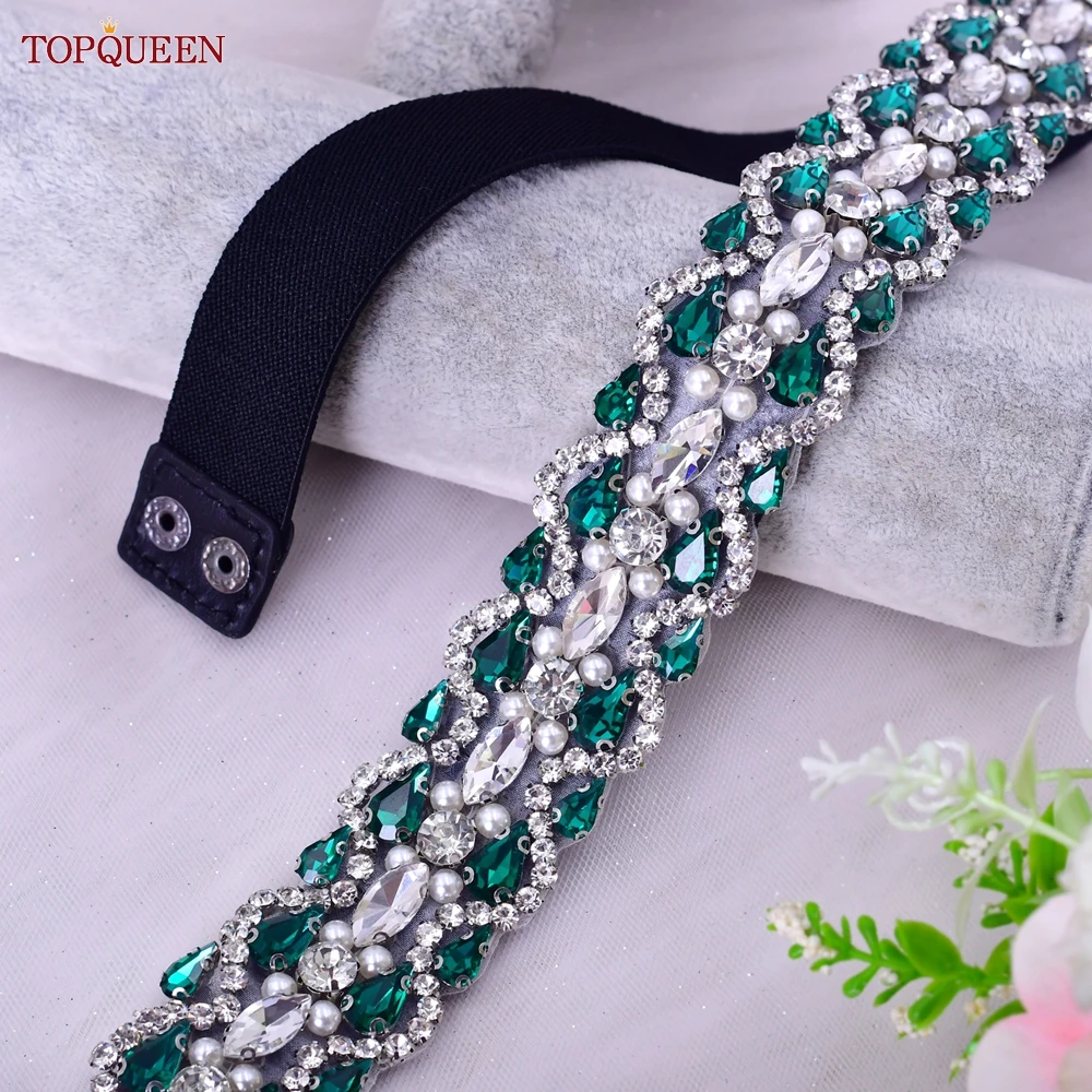 TOPQUEEN Women Dresses Elastic Belt Fashion Sparkly Rhinestone Stretch Waistband Travel Party Decoration Plus Size Customized
