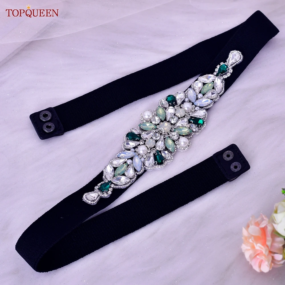 TOPQUEEN Women Dresses Elastic Belt Fashion Sparkly Rhinestone Stretch Waistband Travel Party Decoration Plus Size Customized
