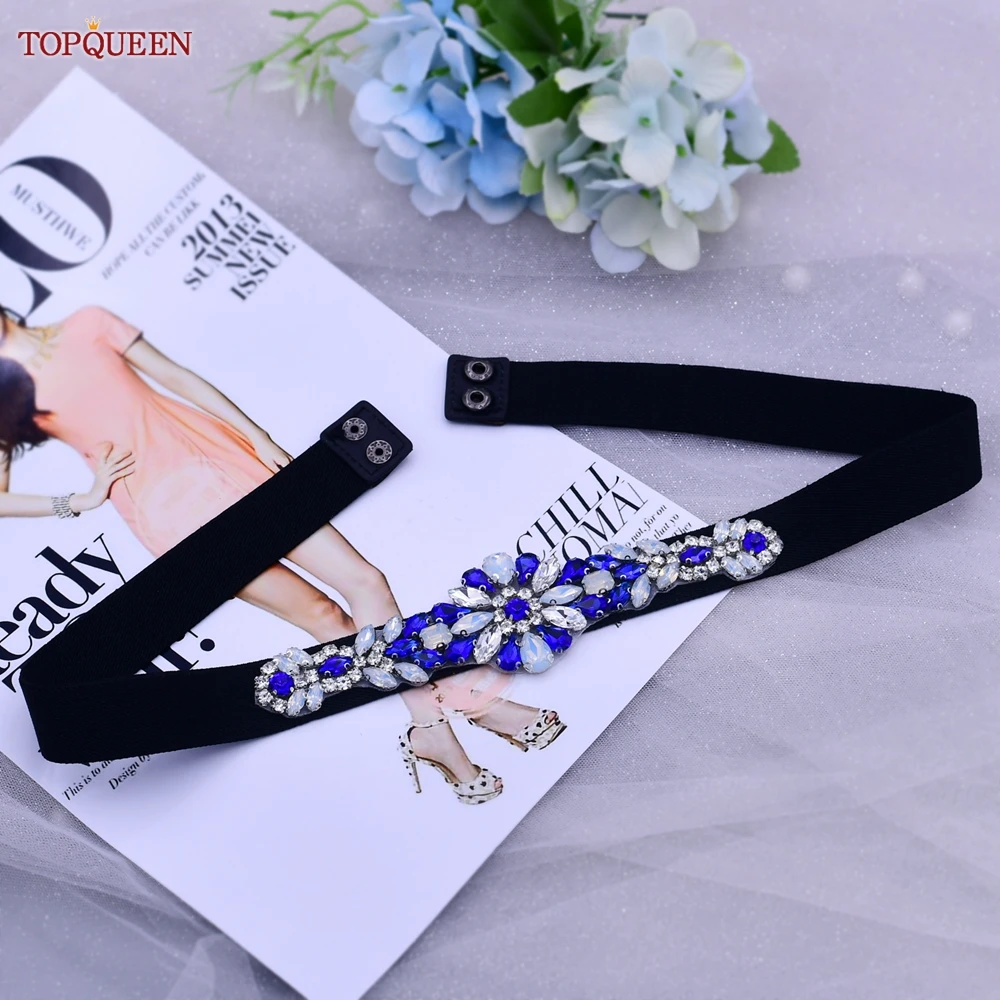TOPQUEEN Women Dresses Elastic Belt Fashion Sparkly Rhinestone Stretch Waistband Travel Party Decoration Plus Size Customized