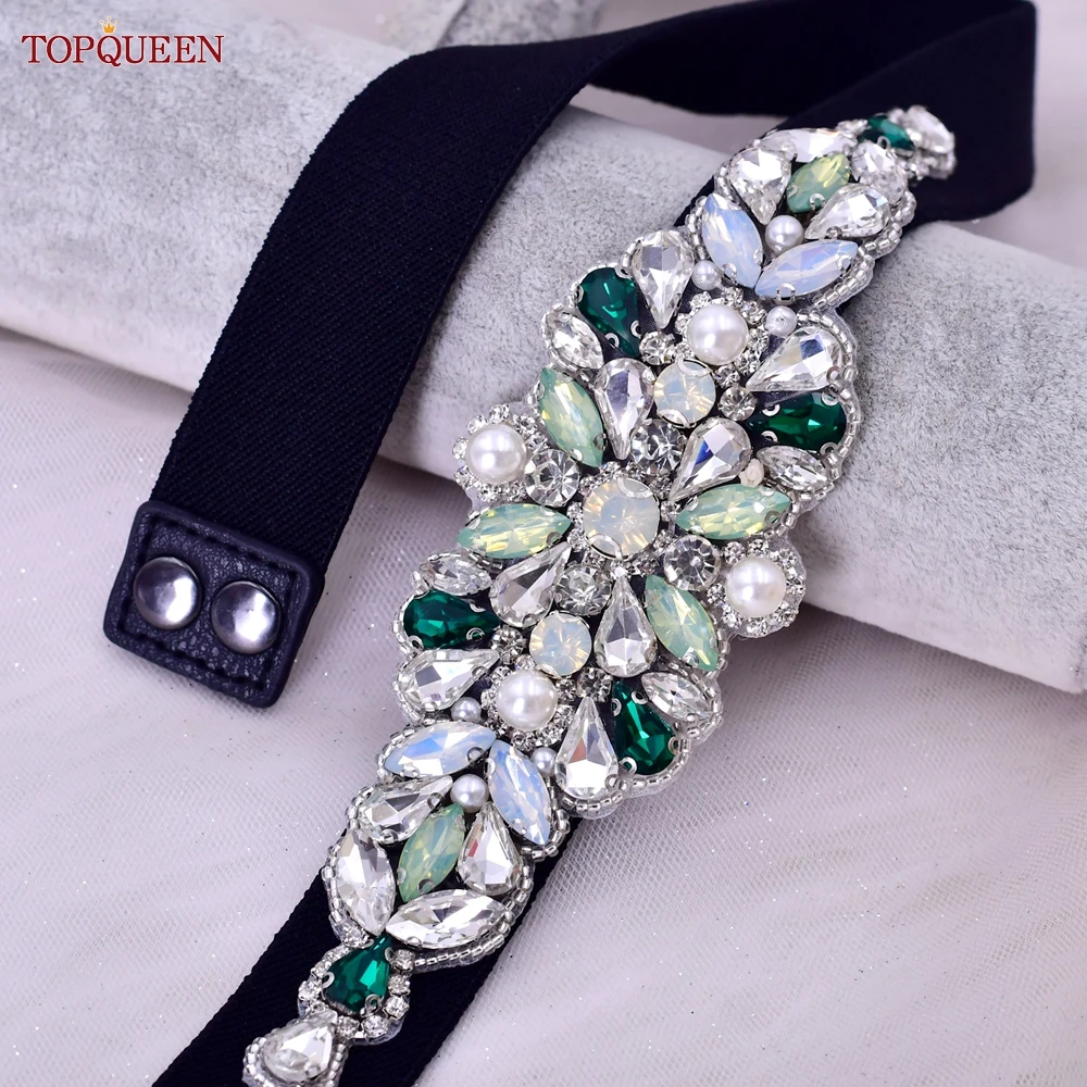 TOPQUEEN Women Dresses Elastic Belt Fashion Sparkly Rhinestone Stretch Waistband Travel Party Decoration Plus Size Customized