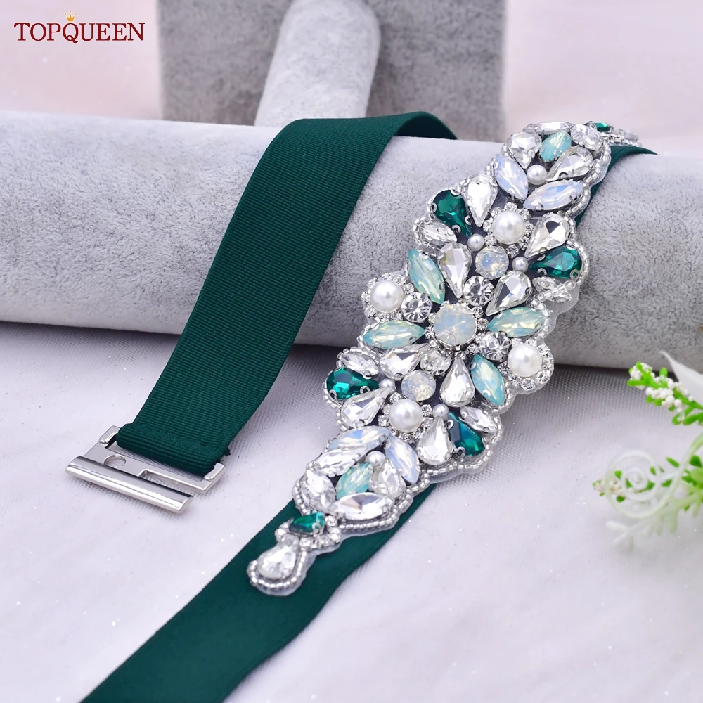 TOPQUEEN Women Dresses Elastic Belt Fashion Sparkly Rhinestone Stretch Waistband Travel Party Decoration Plus Size Customized