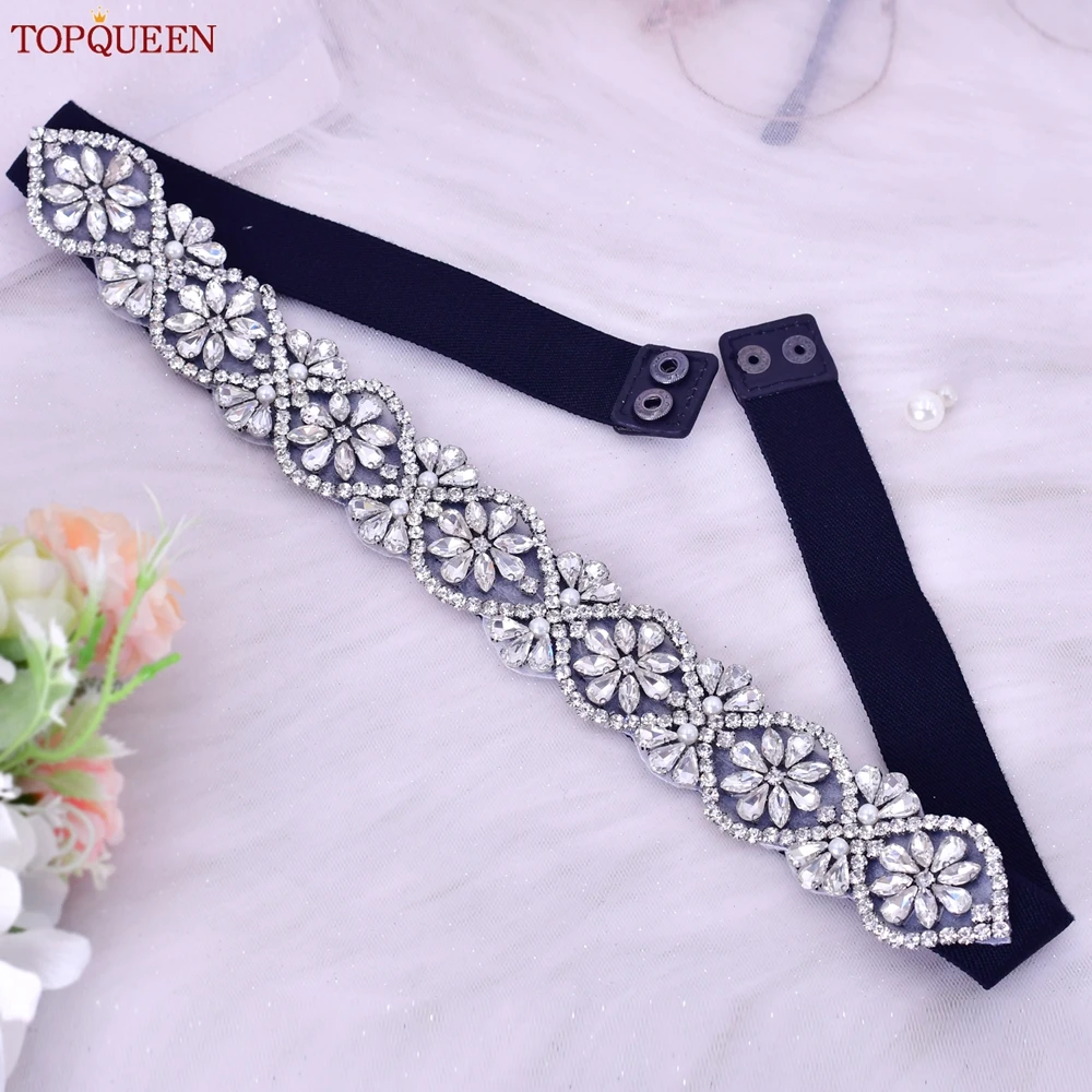 TOPQUEEN Women Dresses Elastic Belt Fashion Sparkly Rhinestone Stretch Waistband Travel Party Decoration Plus Size Customized