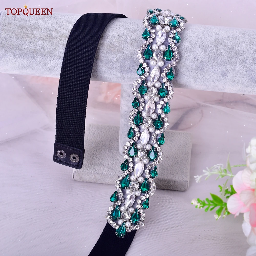 TOPQUEEN Women Dresses Elastic Belt Fashion Sparkly Rhinestone Stretch Waistband Travel Party Decoration Plus Size Customized