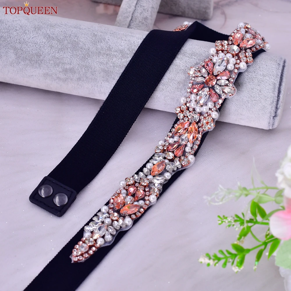 TOPQUEEN Women Dresses Elastic Belt Fashion Sparkly Rhinestone Stretch Waistband Travel Party Decoration Plus Size Customized