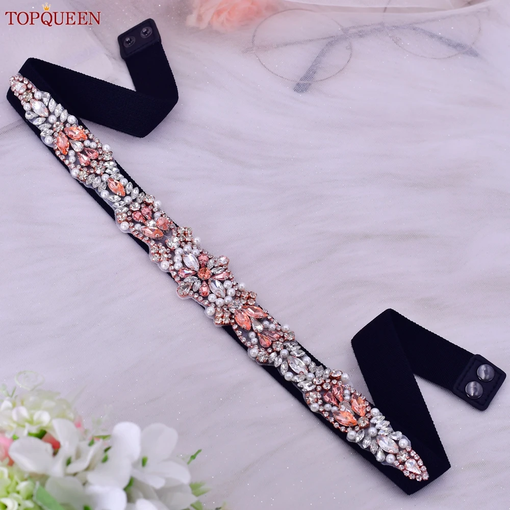 TOPQUEEN Women Dresses Elastic Belt Fashion Sparkly Rhinestone Stretch Waistband Travel Party Decoration Plus Size Customized