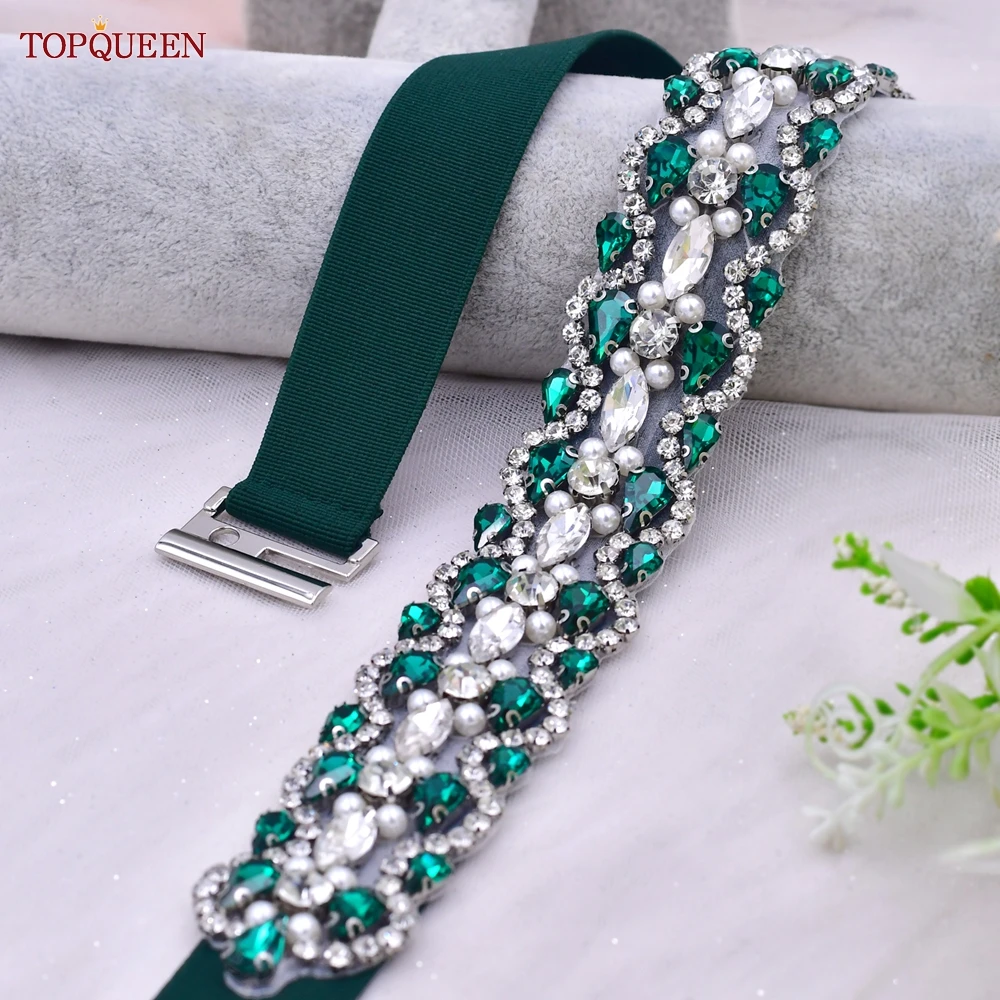 TOPQUEEN Women Dresses Elastic Belt Fashion Sparkly Rhinestone Stretch Waistband Travel Party Decoration Plus Size Customized