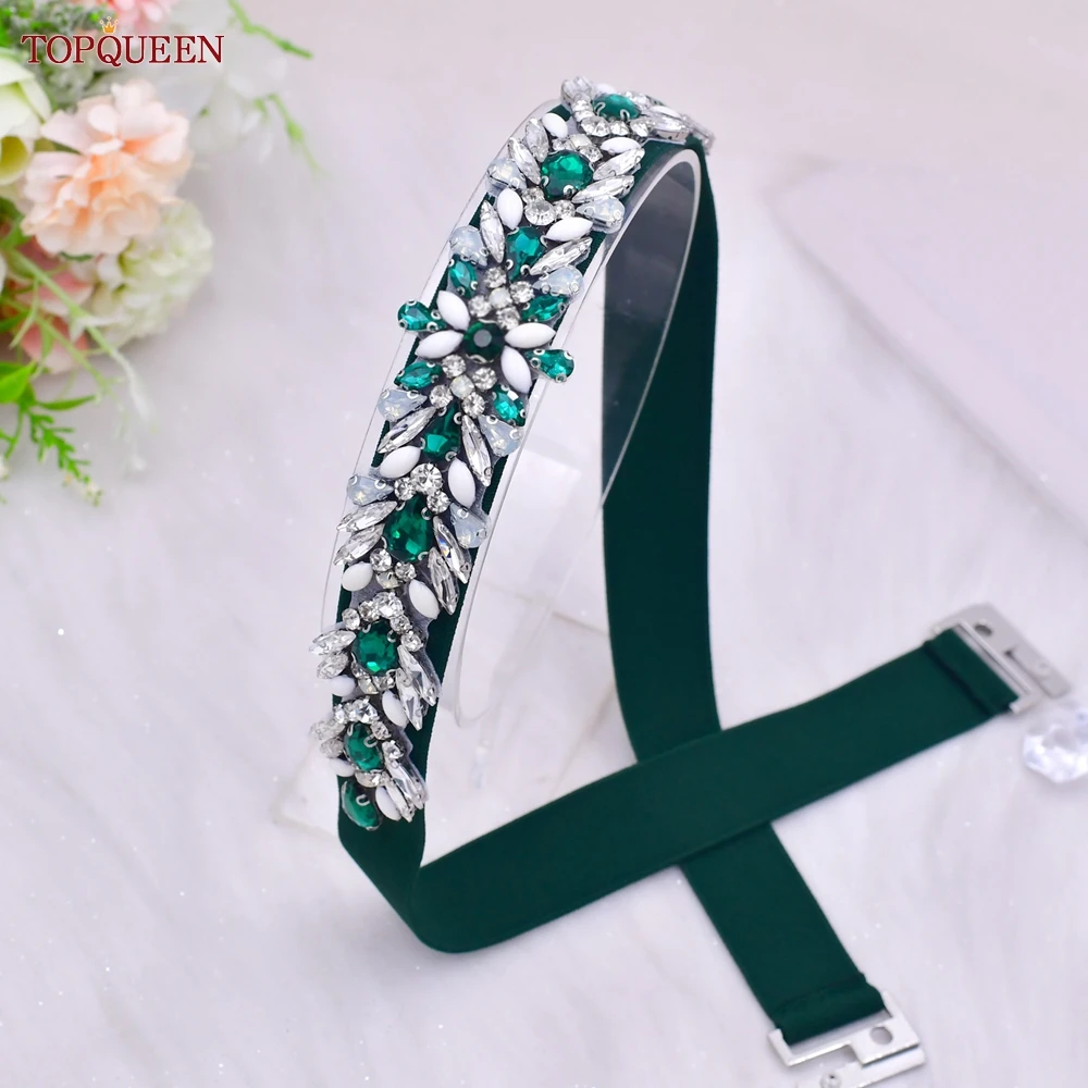 TOPQUEEN Women Dresses Elastic Belt Fashion Sparkly Rhinestone Stretch Waistband Travel Party Decoration Plus Size Customized