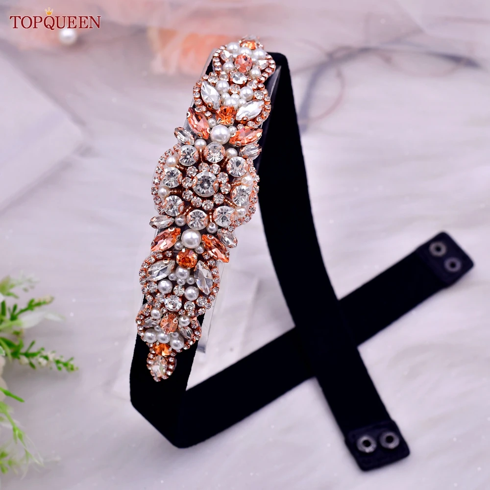TOPQUEEN Women Dresses Elastic Belt Fashion Sparkly Rhinestone Stretch Waistband Travel Party Decoration Plus Size Customized