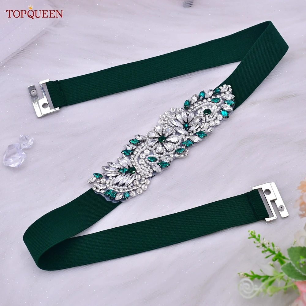 TOPQUEEN Women Dresses Elastic Belt Fashion Sparkly Rhinestone Stretch Waistband Travel Party Decoration Plus Size Customized