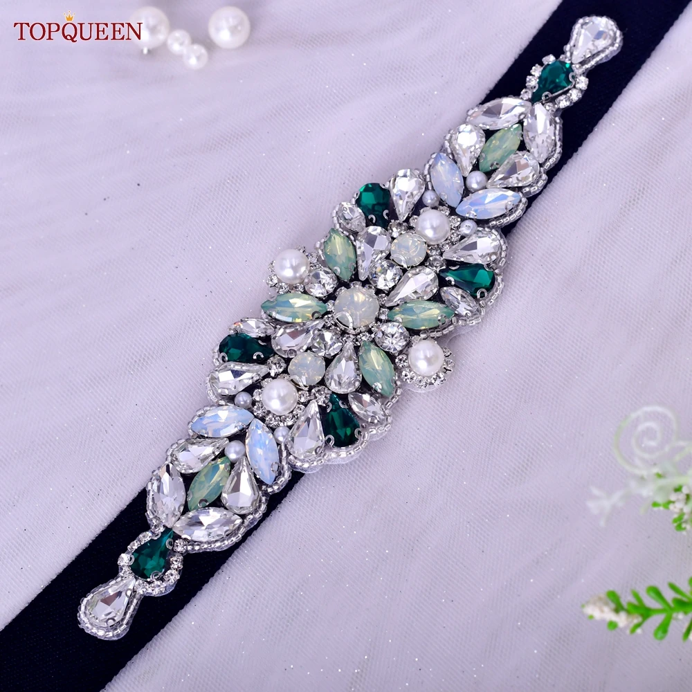 TOPQUEEN Women Dresses Elastic Belt Fashion Sparkly Rhinestone Stretch Waistband Travel Party Decoration Plus Size Customized