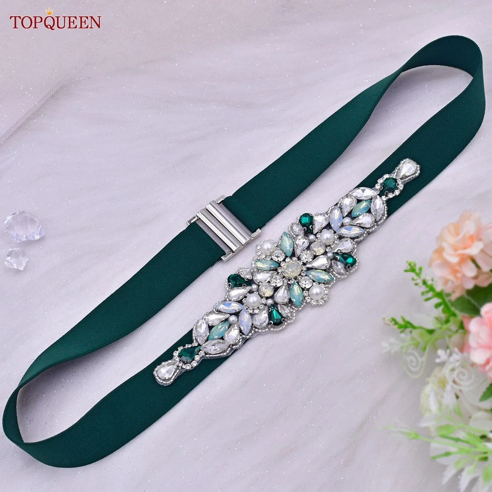 TOPQUEEN Women Dresses Elastic Belt Fashion Sparkly Rhinestone Stretch Waistband Travel Party Decoration Plus Size Customized