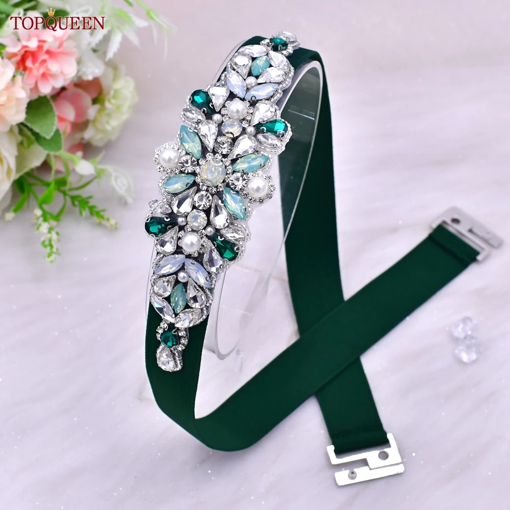 TOPQUEEN Women Dresses Elastic Belt Fashion Sparkly Rhinestone Stretch Waistband Travel Party Decoration Plus Size Customized