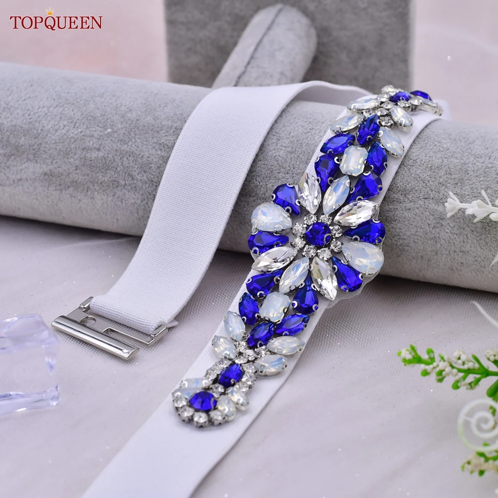 TOPQUEEN Women Dresses Elastic Belt Fashion Sparkly Rhinestone Stretch Waistband Travel Party Decoration Plus Size Customized