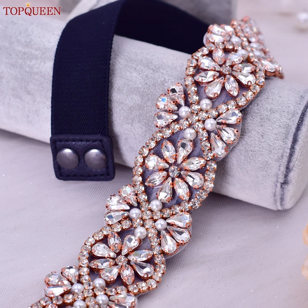 TOPQUEEN Women Dresses Elastic Belt Fashion Sparkly Rhinestone Stretch Waistband Travel Party Decoration Plus Size Customized