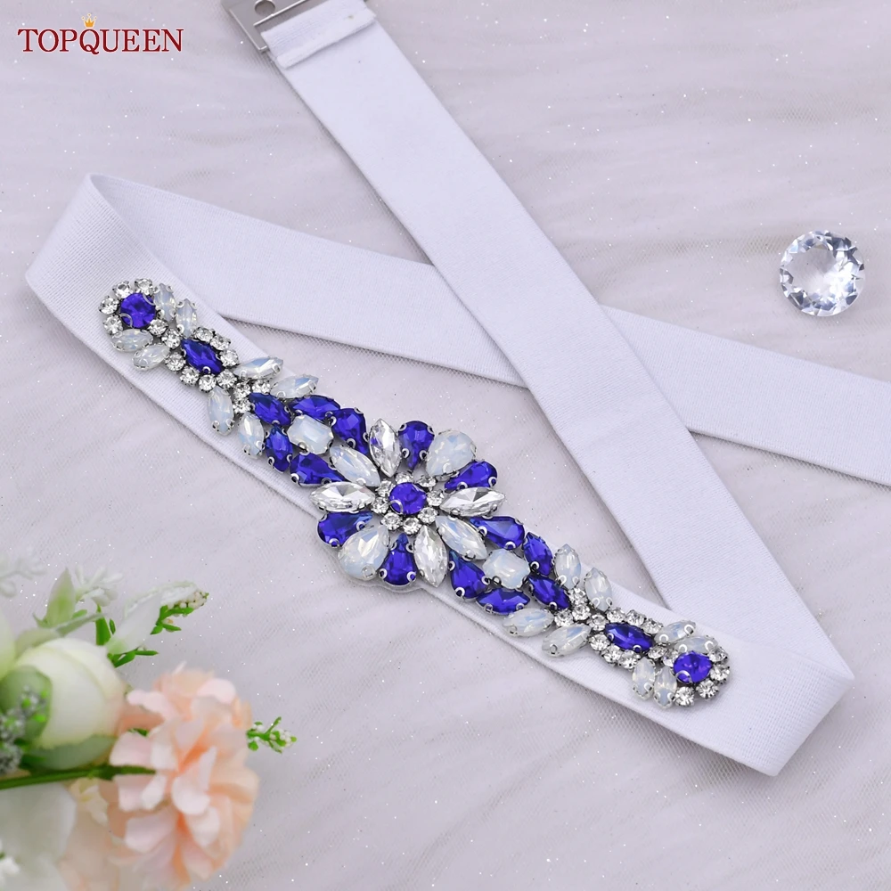 TOPQUEEN Women Dresses Elastic Belt Fashion Sparkly Rhinestone Stretch Waistband Travel Party Decoration Plus Size Customized