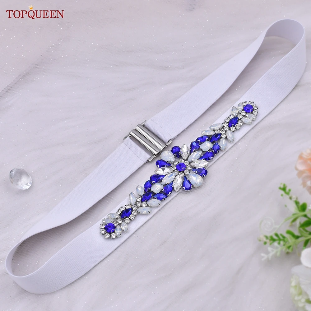 TOPQUEEN Women Dresses Elastic Belt Fashion Sparkly Rhinestone Stretch Waistband Travel Party Decoration Plus Size Customized